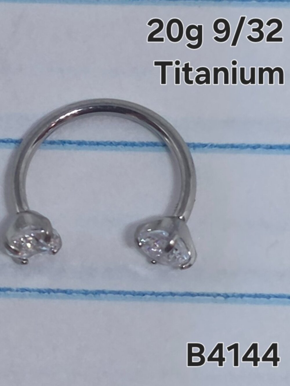 20g Titanium Silver CZ 9/32 Horseshoe Ring B4144